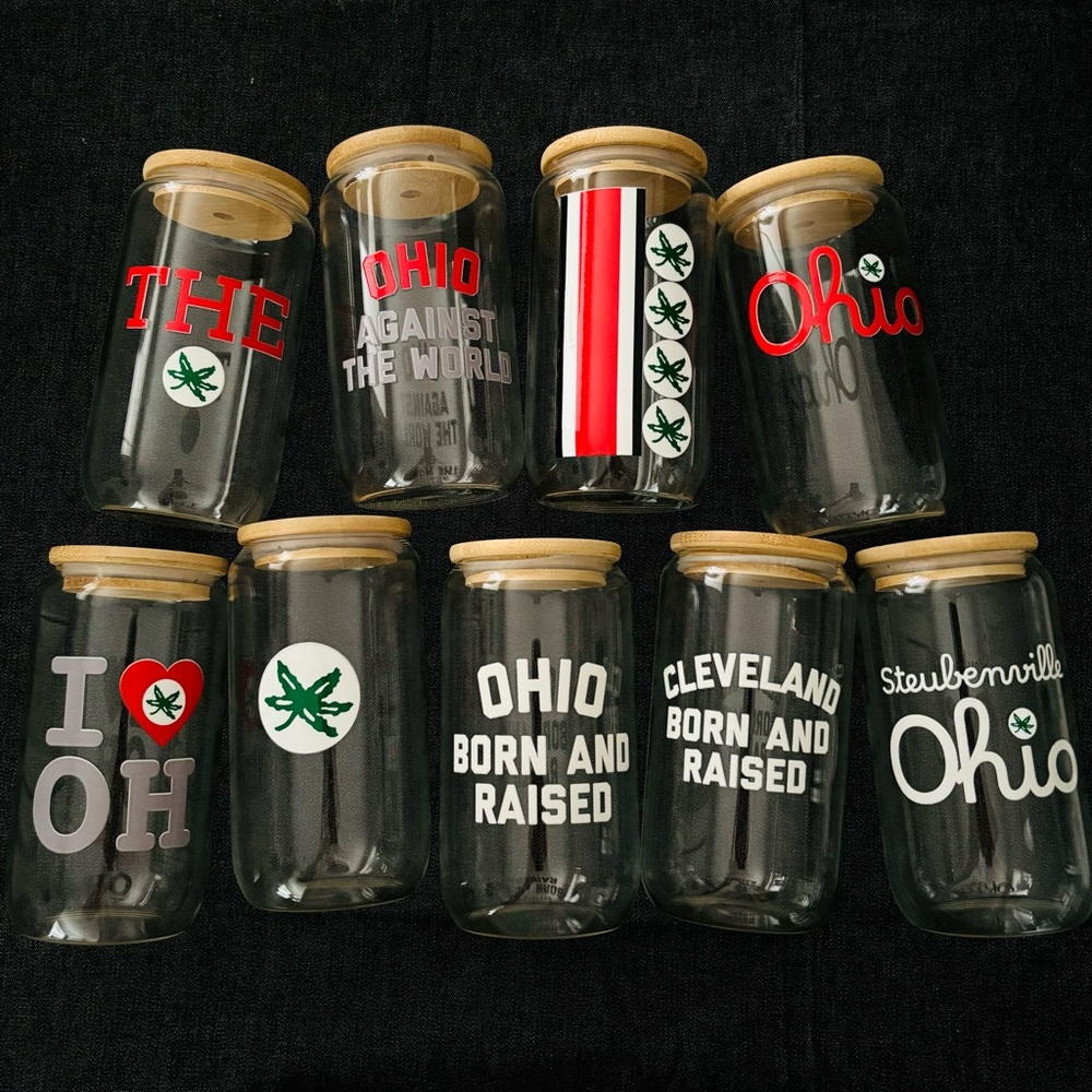 ⭕️🏈🏟 Ohio State custom beer glasses with lids SET of 4